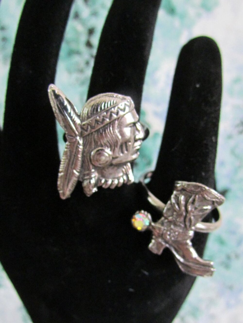 BANDANA RINGS, INDIAN CHIEF + COWBOY BOOT RODEO WESTERN ADJUSTABLE SCARF RINGS